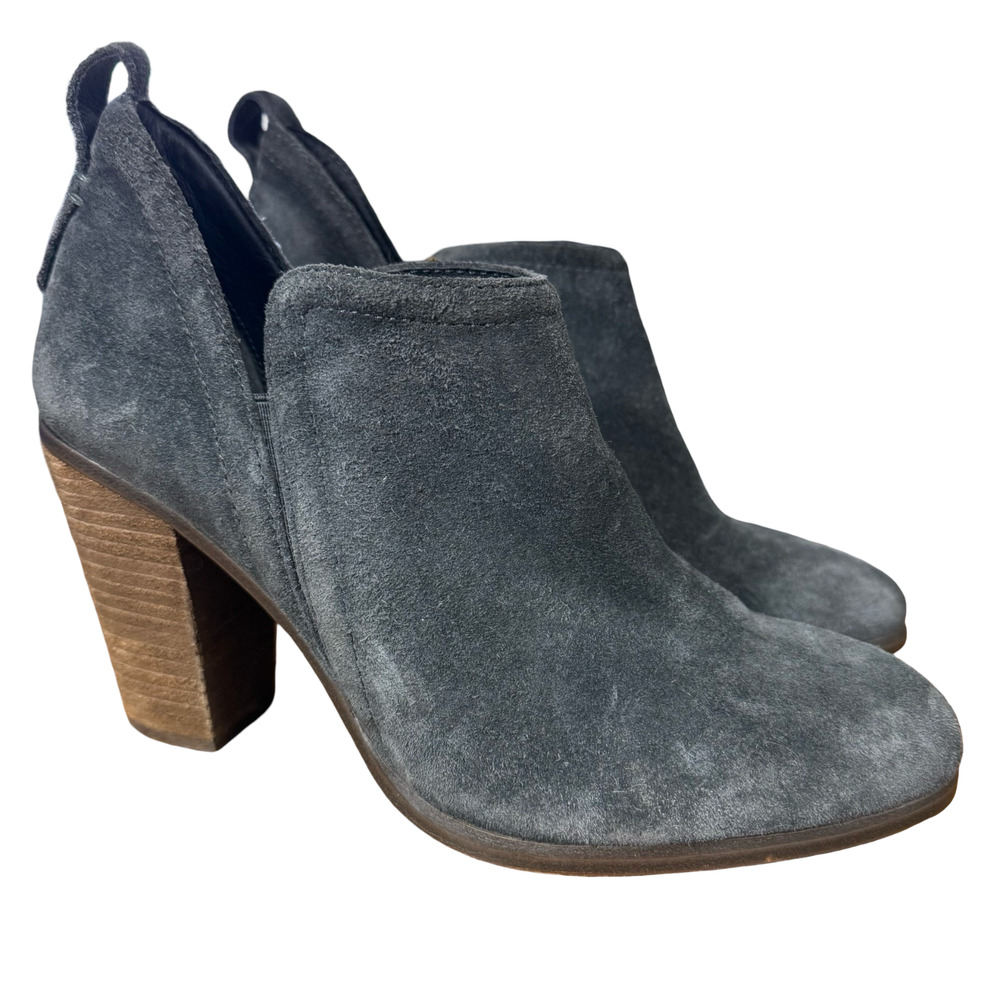 Vince Camuto Francia Gray Suede Leather Chunky High Heel Booties Boots Shoes 9